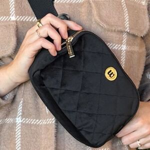 Wantable velvet cozytober belt bag fanny pack in black with gold hardware